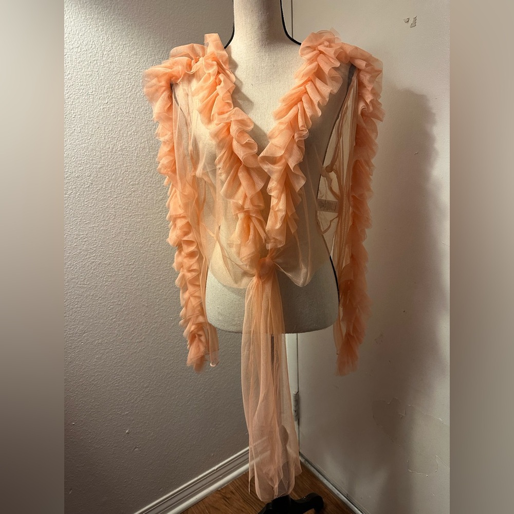 ⭐ Last Chance! Love J Sheer Ruffled Scarf in Peach
